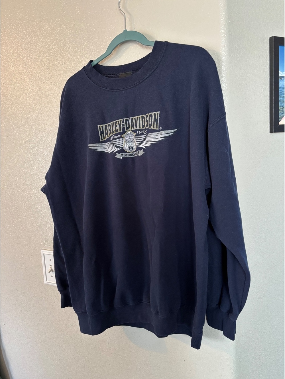 Vintage Harley Davidson Police Motorcycles Navy Crewneck Sweatshirt Men's XL